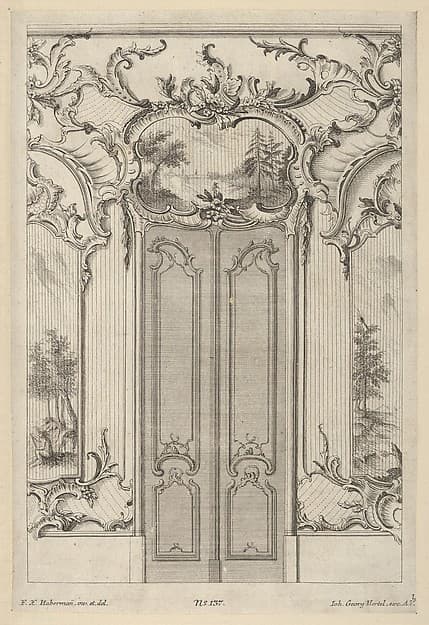 Wall Elevation with a Double Door, from 'Wandfüllungen', by Franz Xavier Habermann