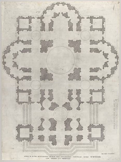 Plan of St. Peter's, from "Speculum Romanae Magnificentiae", by Antonio da Sangallo, the Younger