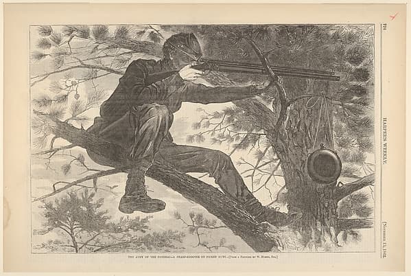 The Army of the Potomac – A Sharp-Shooter on Picket Duty (from "Harper's Weekly," Vol. VII), by Winslow Homer