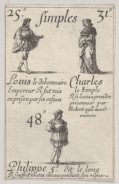 Louis le debonnaire... Charles le Simple, from "Game of the Kings of France" (Jeu des Rois de France), by Stefano della Bella
