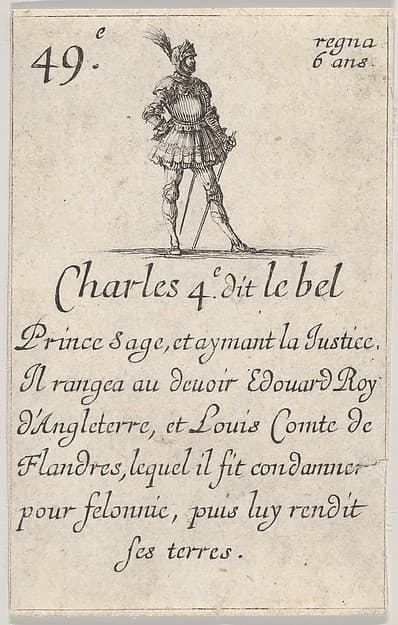 Charles 4.e- dit le bel / Prince sage..., from "Game of the Kings of France" (Jeu des Rois de France), by Stefano della Bella