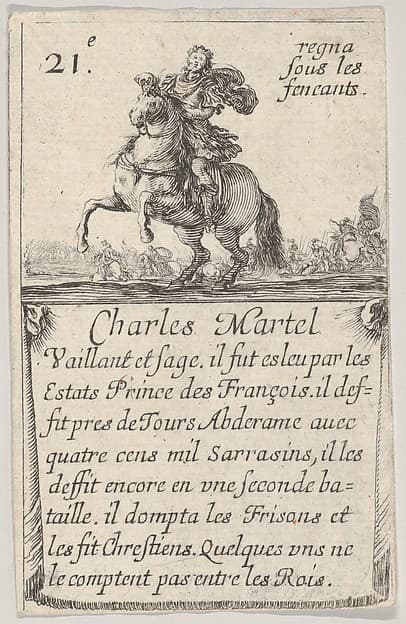 Charles Martel / Vaillant et sage..., from "Game of the Kings of France" (Jeu des Rois de France), by Stefano della Bella