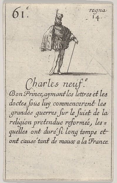 Charles neuf.-e / Bon Prince..., from "Game of the Kings of France" (Jeu des Rois de France), by Stefano della Bella