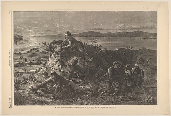 A Night Scout in the Southwest – Surprise of an Outpost, and Survey of the Rebel Guns (from "Harper's Weekly"), by Thomas Nast
