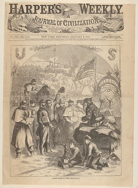 Santa Claus in Camp (from "Harper's Weekly," vol. 7, p. 1), by Thomas Nast