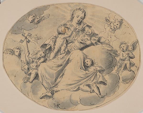 A Personification of Charity Seated on a Cloud, Surrounded by Putti, by Monogrammist HSK