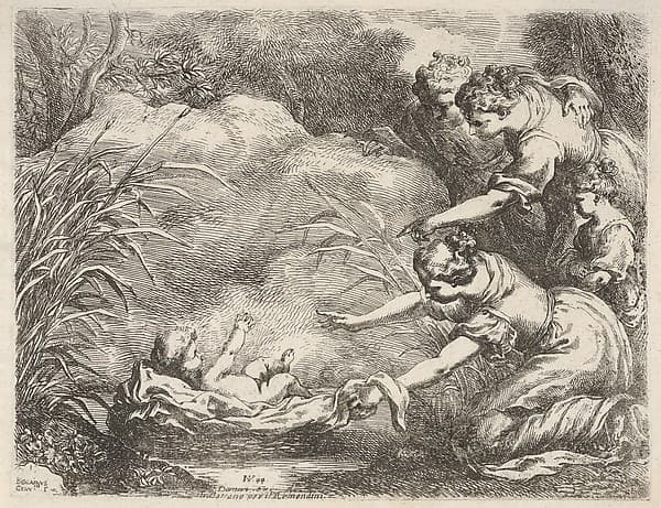 The finding of Moses who is rescued from the Nile by the maidservants of Pharaoh's daughter, by Bartolomeo Biscaino