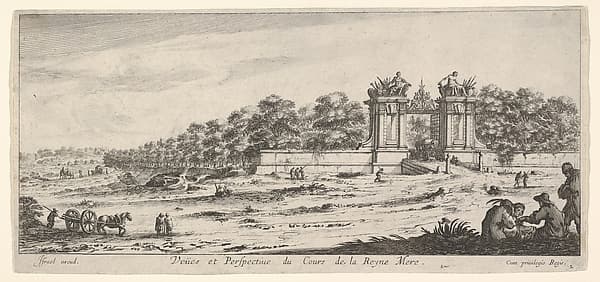 View of the gate of the residence of the Queen Mother, from "Views and new perspectives, drawn from the most beautiful places of Paris and environs" (Veües et perspectives nouvelles, tirées sur les plus beaux lieux de Paris et des environs), by Claude Goyrand