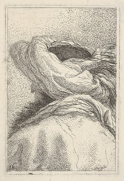 Man in a turban, depicted in bust length format from behind in three-quarters view, from "Collection of heads" (Raccolta di teste), by Giovanni Domenico Tiepolo