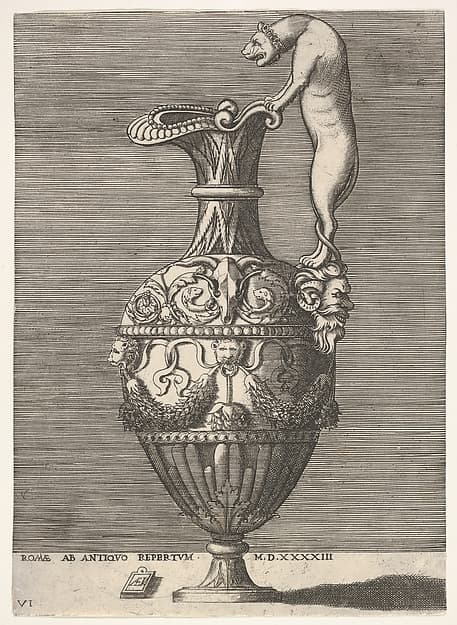 Antique Ewer with a Handle in the Shape of a Lioness, from "Vases after the Antique", by Enea Vico