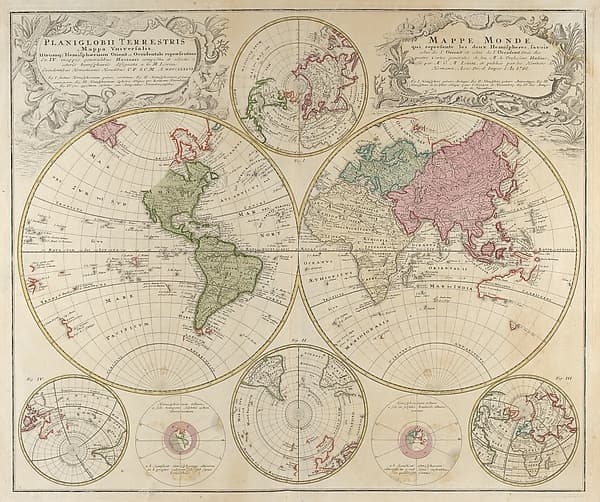 Planiglobii Terrestris Mappa Universalis..., by Johann Baptist Homann