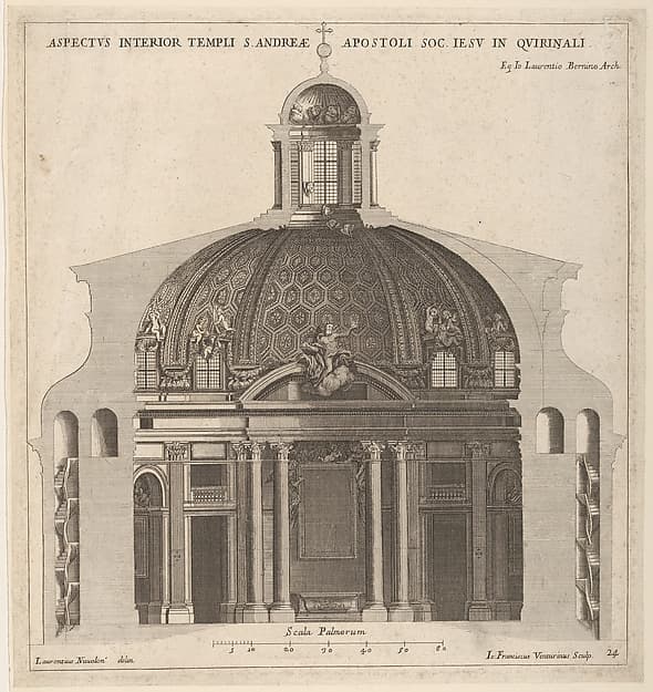 Cross-section of the church of Sant'Andrea al Quirinale, Rome, showing lantern, cupola, and altar, by Giovanni Francesco Venturini
