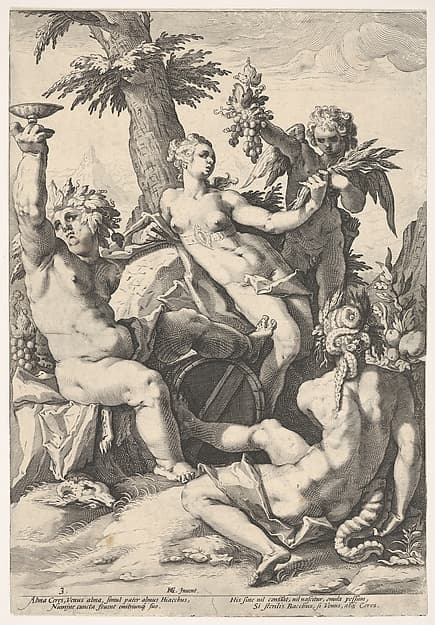 The Alliance of Venus with Bacchus and Ceres, plate 3 from "Mythological Subjects", by Jacob Matham