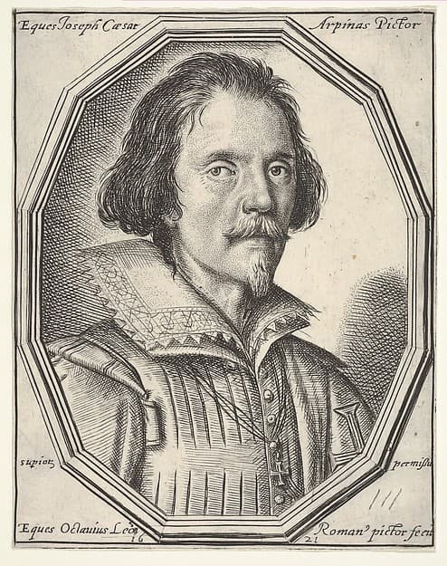 Giuseppe Cesare, called Cavaliere d'Arpino, a bust-length portrait in a twelve-sided frame, by Ottavio Leoni (Il Padovano)