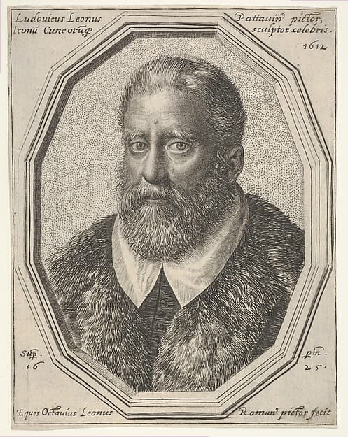 Ludovico Leoni, a bust-length portrait in a twelve-sided frame, by Ottavio Leoni (Il Padovano)