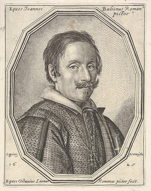 Giovanni Baglione, a bust-length portrait in a twelve-sided frame, by Ottavio Leoni (Il Padovano)