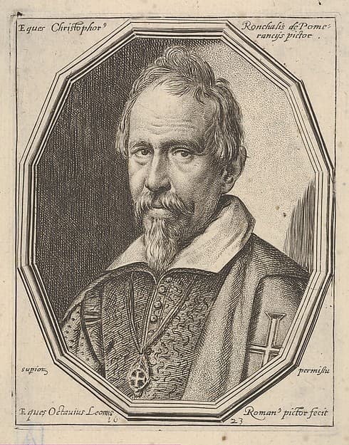 Christoforo Roncalli, called Pomerancio, a bust-length portrait in a twelve-sided frame, by Ottavio Leoni (Il Padovano)