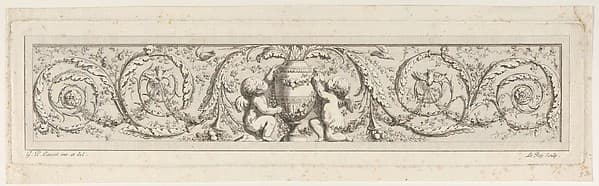 Design for a Frieze with Acanthus Scrolls and a Vase with Two Putti in the Center, by Le Roy