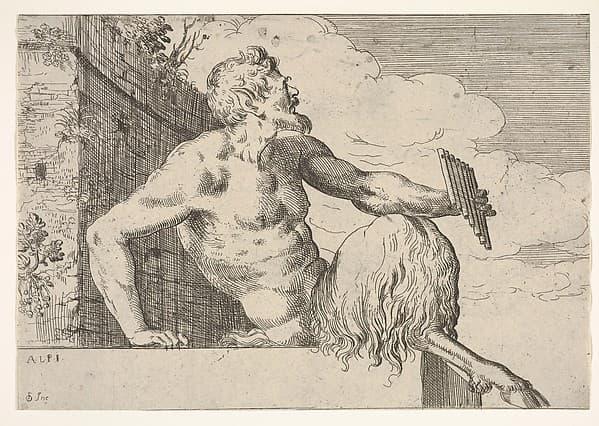 Seated Pan holding a pipe in his left hand, by Odoardo Fialetti