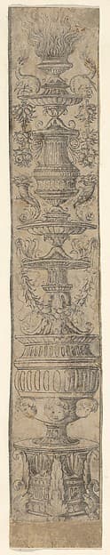 Decorative border panel with a flaming candelabra ornamented with shells, swags and heads of putti, from Life of the Virgin and Christ, by Francesco Rosselli