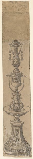 Decorative border panel with a candelabra ornamented with foliate designs, from Life of the Virgin and Christ, by Francesco Rosselli