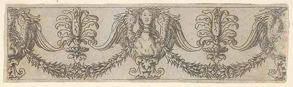Fragment of a horizontal frieze with female bust in the center, garlands, anthemia, cut from a plate of border segments, by Francesco Rosselli