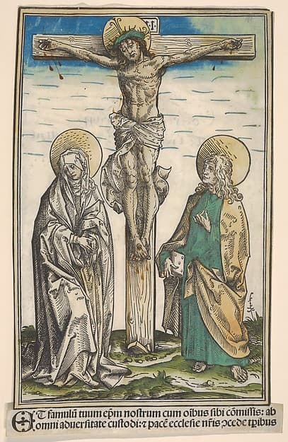 Christ on the Cross with the Virgin and Saint John, from the Passau Missal (Missale Pataviense), by Hans Burgkmair