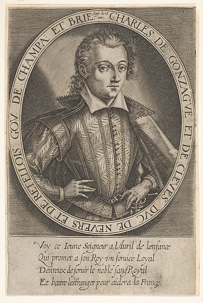 Charles of Gonzague and of Cleves, Duke of Nevers and of Retellois, Governor of Champagne and Brie at age eighteen, by Thomas de Leu