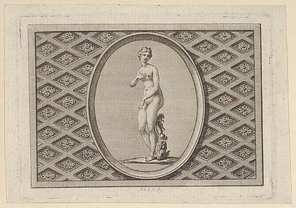 Fleuron on the Title Page, from Dissertation sur les attributs de Vénus qui a obtenu l'Accessit au judgement de l'Académie Royale des Inscriptions et Belles-Lettres à la séance ublique du mois de Novembre 1775. Par M. L'Abbé de La Chau, biliothécaire, secrétaire Interprète et Garde du Cabinet des Pierres gravées de S. A. S. M.gr le Duc d'Orléans. A Paris. de l'Imprimerie de Prault. Imprimeur du Roi quai Gêvres. et se trouve chez Pissot Libraire ru Hurepoix, by Augustin de Saint-Aubin