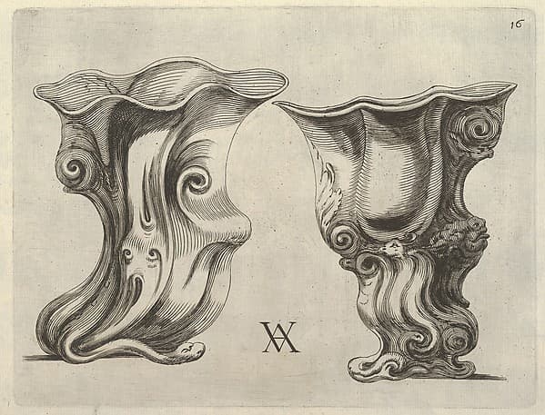 Plate 16, from "Modelli Artificiosi di Vasi diversi d'argento et altre Opere capriciozi (...), Parte prima", by Theodor van Kessel