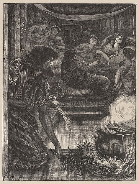 The Parable of the Burning Pot, from "Dalziels' Bible Gallery", by Sir Edward Burne-Jones