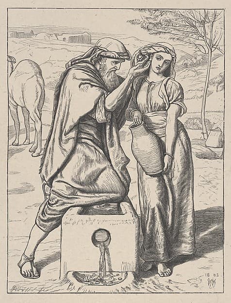 Eliezer and Rebekah at the Well, from "Dalziels' Bible Gallery", by William Holman Hunt