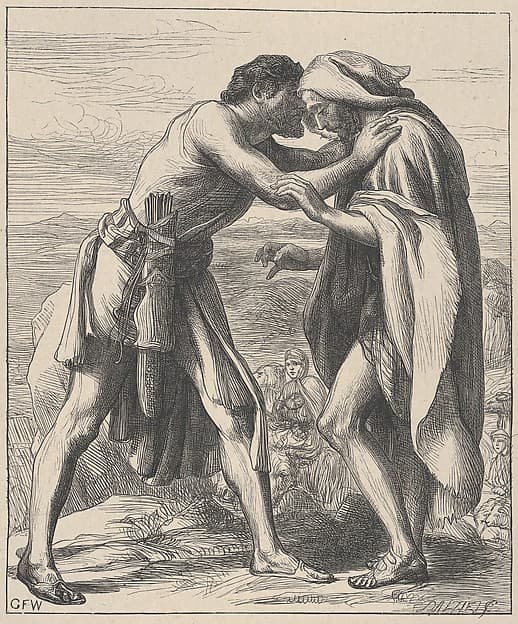 Esau Meeting Jacob, from "Dalziels' Bible Gallery", by George Frederic Watts