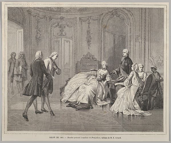 Boucher présenté à Madame de Pompadour (Boucher presented to Madame de Pompadour), from "Le Monde Illustré", by Henry Linton