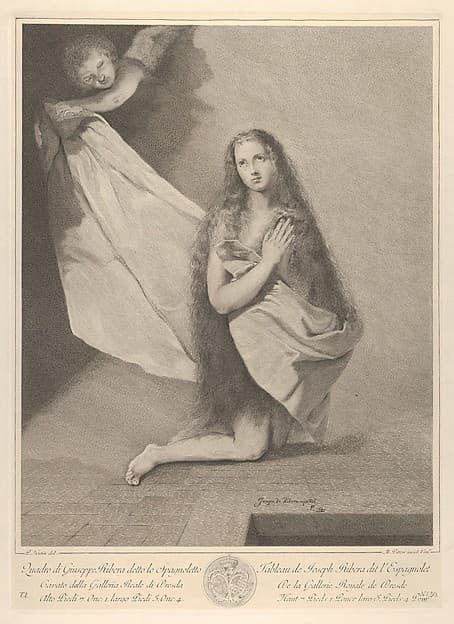 The Magdalene kneeling, from 'Recueil d'estampes d'après les plus célèbres tableaux de la Galerie Royale de Dresde', by Marco Alvise Pitteri