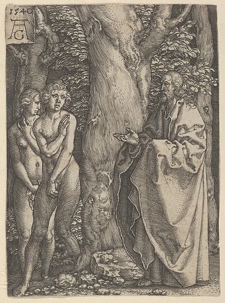 Adam and Eve Hide Themselves, from The Story of Adam and Eve, by Heinrich Aldegrever