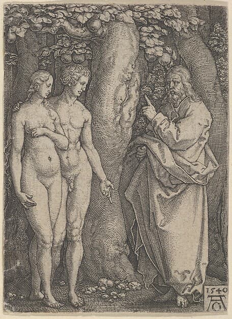 God Forbidding Adam and Eve to Eat from the Tree of Knowledge, from "The Story of Adam and Eve", by Heinrich Aldegrever