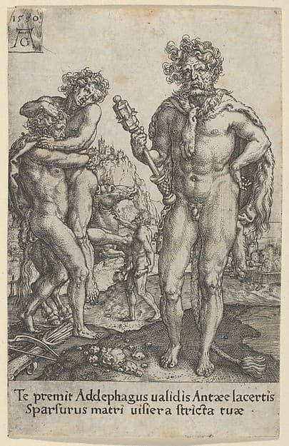 Hercules Squeezing Antaeus to Death, from "The Labors of Hercules", by Heinrich Aldegrever