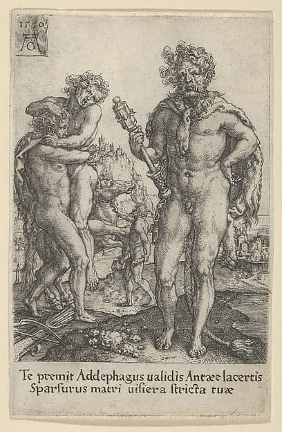Hercules Squeezing Antaeus to Death, from The Labors of Hercules, by Heinrich Aldegrever