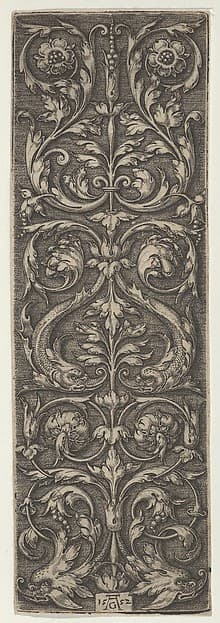 Vertical Panel with Candelabrum Containing Pairs of Fish and Rosettes, by Heinrich Aldegrever