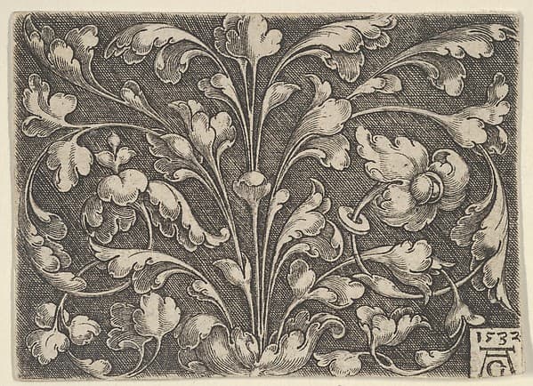 Horizontal Panel with Tendrils Rising from Center, by Heinrich Aldegrever