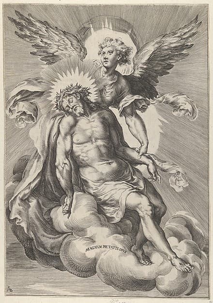 Angel supporting Christ, who is also resting on clouds, by Cherubino Alberti (Zaccaria Mattia)