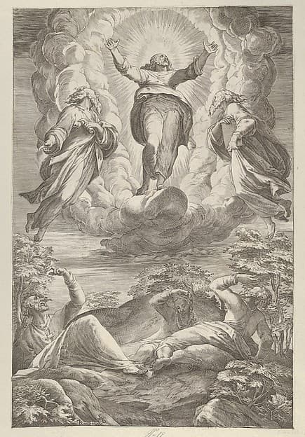 The Transfiguration with Christ flanked by two saints and with the Apostles below, by Cherubino Alberti (Zaccaria Mattia)