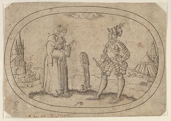 A Friar and a Soldier, from "Das Bossenbüchlein", by Mathais Beitler