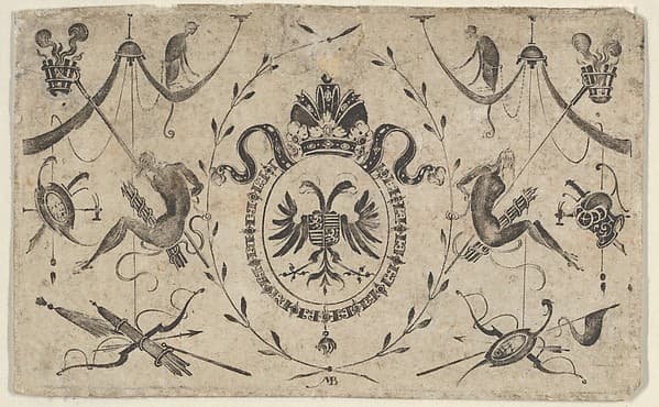 Blackwork Design for Goldsmithwork with the Coat of Arms of a Bishop, by Mathais Beitler