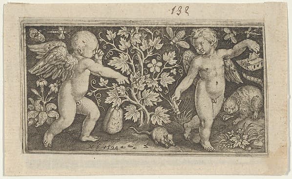 Two Genii with a Cat and a Rat, by Nicolaes de Bruyn