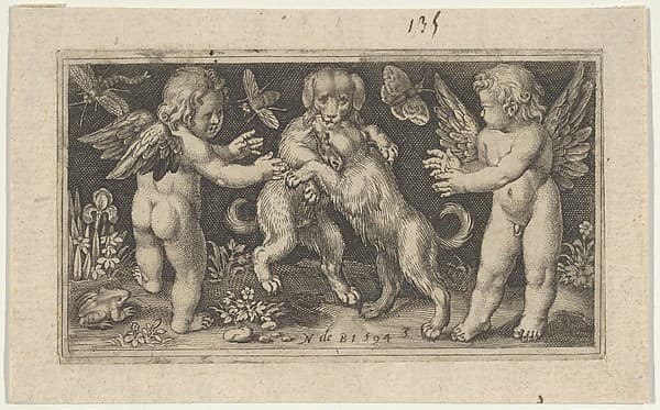 Two Genii with Two Dogs Fighting, by Nicolaes de Bruyn