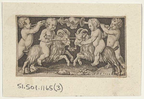 Two Genii Riding Rams, by Nicolaes de Bruyn