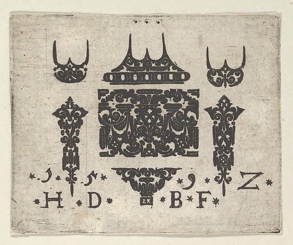 Blackwork Print with a Horizontal Panel and Six Small Motifs, by Hans de Bull