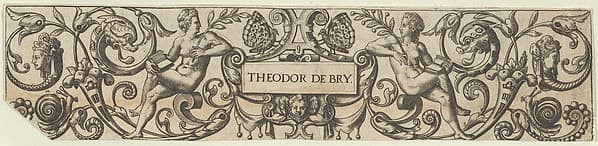 Frieze with Two Female Figures Holding Books, by Theodor de Bry